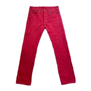 RED LEVIS 501s w/ Five Button Fly and Contrast Stitching
